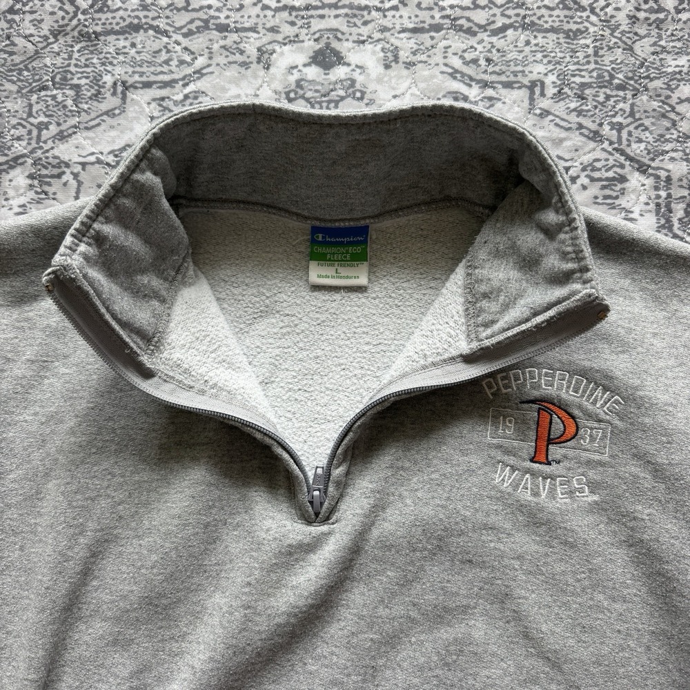Champion Pepperdine University Waves Eco Fleece 1/4 Zip Sweatshirt Gray Large - Picture 8 of 13
